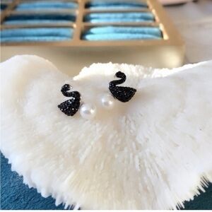 Elegant Black and White Swan Earrings